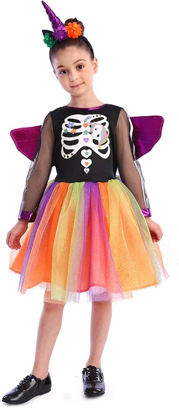 Photo 1 of Girls Value Green and Rainbow Unicorn Witch Kids Costume,Size 3-4
