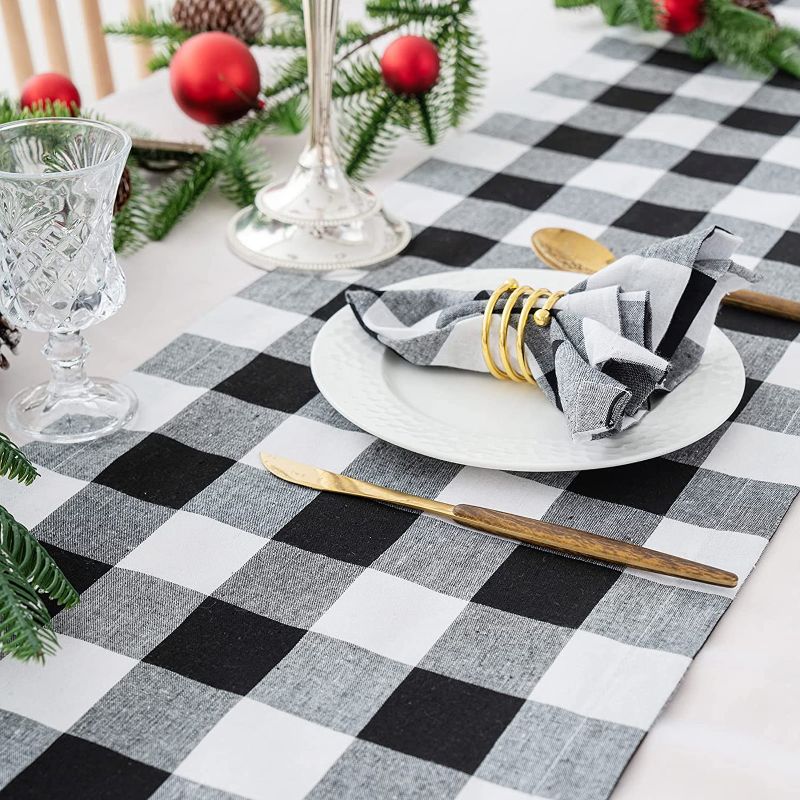 Photo 1 of ARKSU Buffalo Plaid Table Runner 12X108inch,Black and White Check Table Runner for Christmas, 

