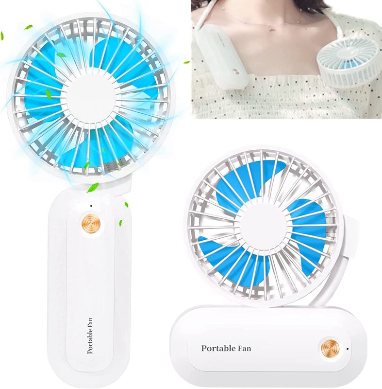 Photo 1 of LIKEMIC Mini Handheld Fan, Portable Fan for Travel Stroller Rechargeable, Handheld / Neck Hanging / Winding / Desktop 4 in 1 Versatile Fan, 3 Speeds, 4-10 Hours Working Times, Quiet(Blue)
