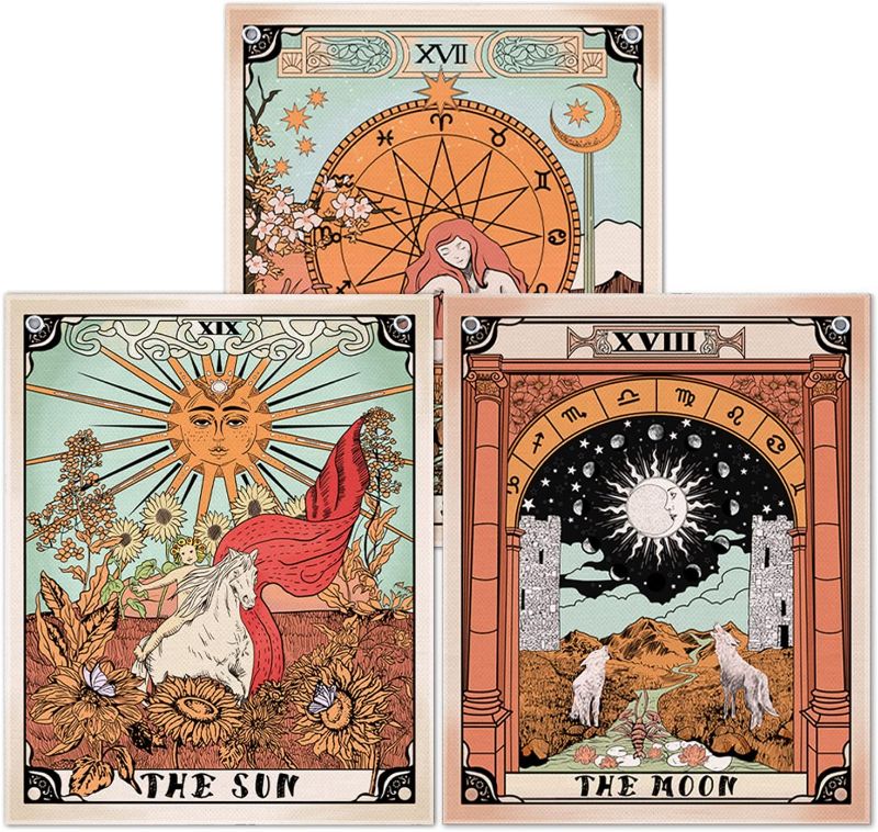 Photo 1 of 2 COUNT OF Lviliss The Sun Moon and Star Tarot Card Tapestry 3 Pack Tarot Tapestry Medieval Europe Wall Hanging Tapestries for Room Decor Wall Art (15.7 X 19.7in)
