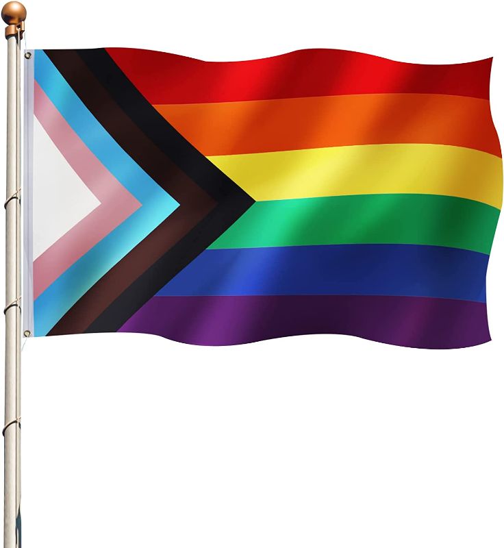 Photo 1 of 2 COUNT OF Pride Flag, 3 x 5 Feet Outdoor Rainbow Flag with Double Canvas Header and 2 Brass Rope Loops, UV Resistant, Fade Resistant Waterproof LGBTQ Flag for Gay, Parade, Outdoor