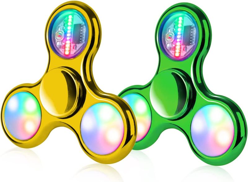 Photo 1 of 2 COUNT OF FIGROL Fidget Spinner, 2 Pack Fidget Toy Led Light Rainbow Finger Toy Hand Fidget Spinner-for Kids with ADHD Anxiety Stress Reducer(Yellow&Green)
