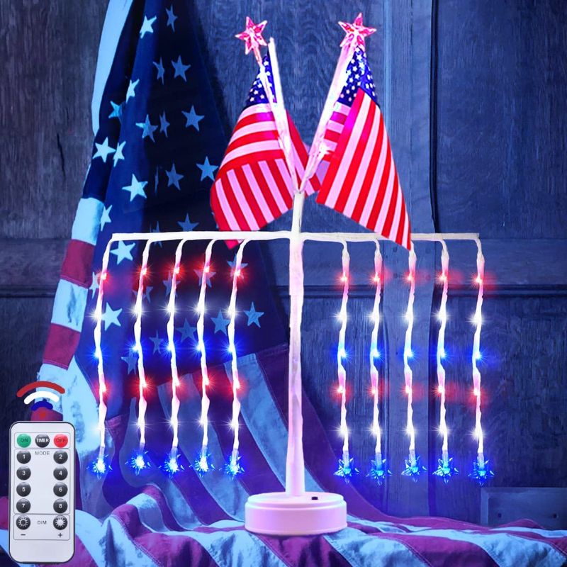 Photo 1 of 4th of July Decorations Tree with Red White Blue Star Flag Lights Remote Control 8 Modes LED Lighted Tree Patriotic Table Centerpiece Gift for Independence Day Memorial Day Home Office Decor
