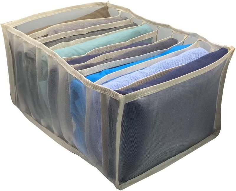 Photo 1 of 2 COUNT OF GROLF Wardrobe Clothes Organizer - Washable Drawer Organizer Dividers for Clothes - Pants, Jeans, T Shirt, Underwear Mesh Storage Box for Drawer - Folded Visible Grid Closet Organizers
