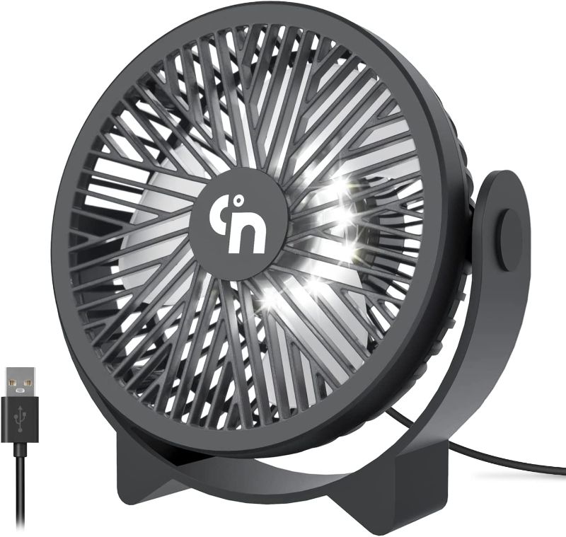 Photo 1 of GagetElec USB Desk Fan with LED Night Lights,3 Speeds Quiet Personal Mini Table Fan,360°Rotation Strong Wind Cooling Fan,Small Desktop Fan for Home Office Desktop Office Table 5.3 Inch (T5-07)
