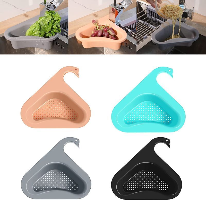 Photo 1 of 4 PCS Swan Drain Basket for Kitchen Sink, Kitchen Sink Strainer, Multifunctional Kitchen Triangle Sink Filter, Kitchen Sink Accessories (Black+Grey+Pink+Light blue)
