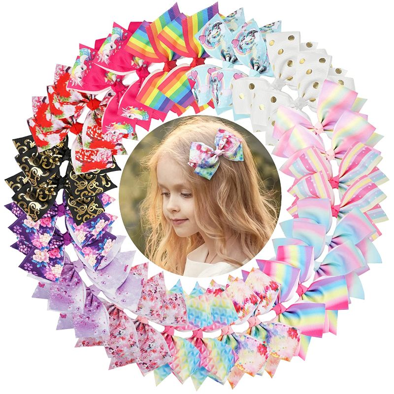 Photo 1 of 30PCS Hair Bow Clips for Girls, Yxiang 5Inches Baby Girls Hair Bow Boutique Grosgrain Ribbon Pinwheel Clip Unicorn Rainbow Alligator Barrette for Baby Girl Toddler Teen (15 Colors)
