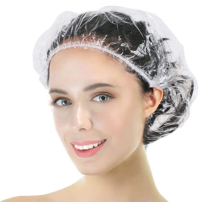 Photo 1 of 100PS Disposable Shower Caps, Plastic Clear Shower Caps, lengthening and thickening Hair Caps for Hair dyeing assistance, Hotel and Hair Salon, Home Use, Portable Travel (Size 20.5"/52cm?