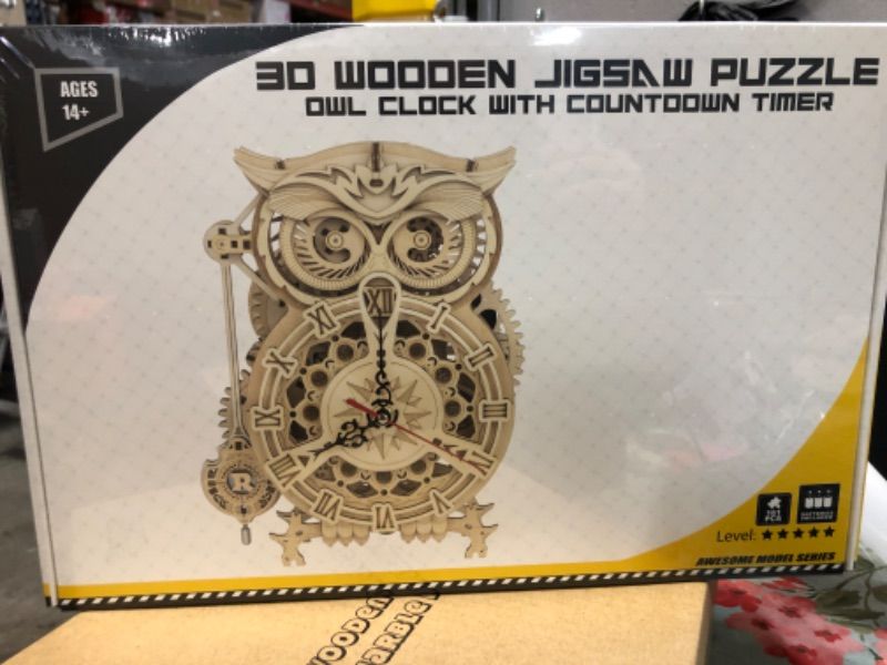 Photo 1 of RoWood 3D Puzzles for Adults, Wooden Owl Clock Mechnical Gear Model Kits Gift for Adults & Teens (161 PCS) - Factory Seal