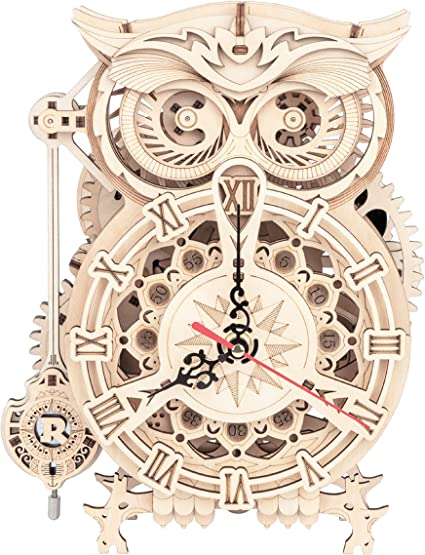 Photo 1 of RoWood 3D Puzzles for Adults, Wooden Owl Clock Mechnical Gear Model Kits Gift for Adults & Teens (161 PCS) - Factory Seal