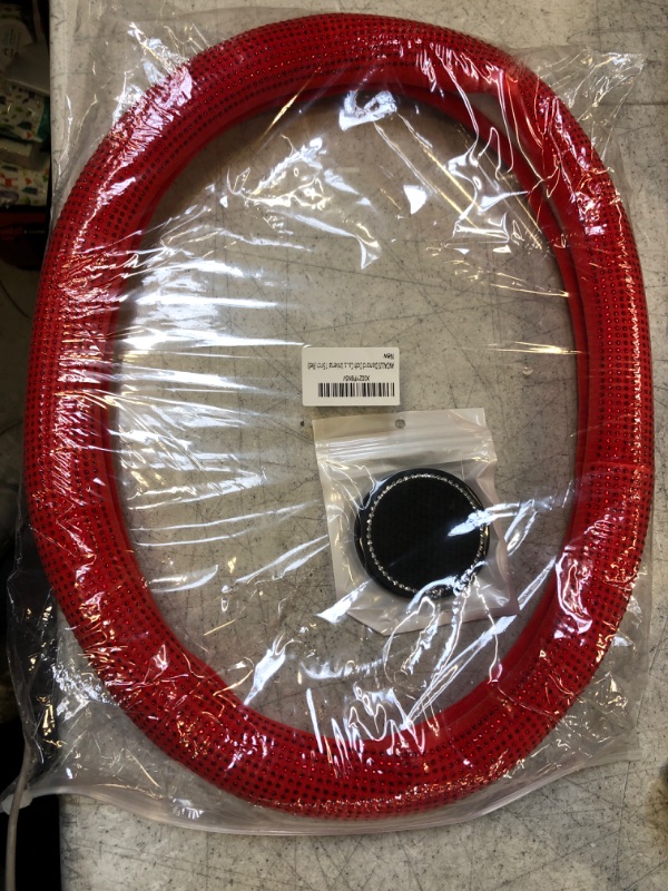 Photo 1 of Andalus Diamond Microfiber Leather with Soft Velvet Car Steering Wheel Cover, Universal 15 Inch - Includes 2pcs Bling Cup Holder Coasters Gift - Bling Crystal Rhinestone (Red)