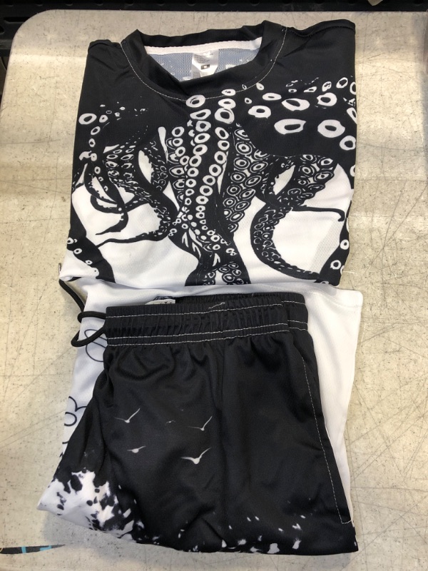 Photo 1 of Boys Swimwear Sets Beach Quick Dry Swimsuit Trunks Two Piece Short Sleeve Swim Shirt & Swim Shorts Outfit Bathing Suit Swim Set, Cute Octopus Sea Ocean Fish, Small