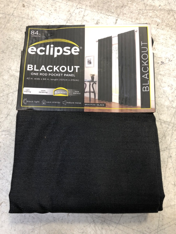 Photo 2 of 1pc Blackout Braxton Thermaback Window Curtain Panel Black - Eclipse