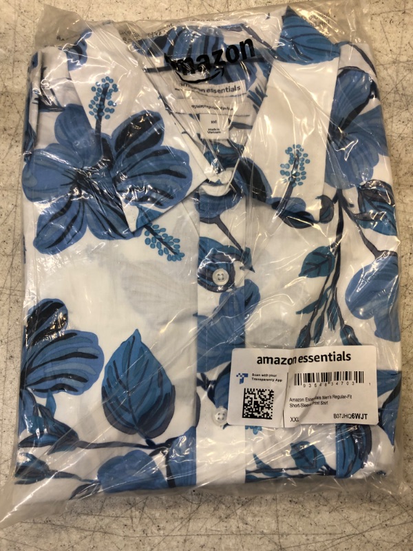 Photo 2 of Amazon Essentials Men's Regular-Fit Short-Sleeve Print Shirt XX-Large Blue, Floral Print