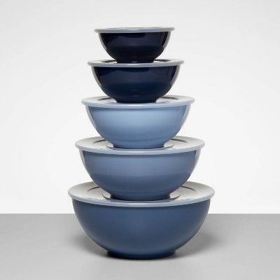 Photo 1 of 5pc Plastic Mixing Bowl Set with Lids Blue - Made by Design™
