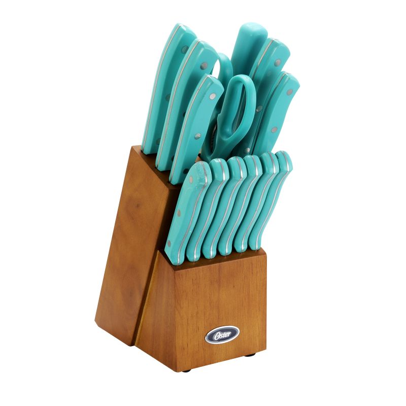 Photo 1 of 81010.14 Evansville Stainless Steel Blade Cutlery Set with Plastic Handles, Turquoise - 14 Piece