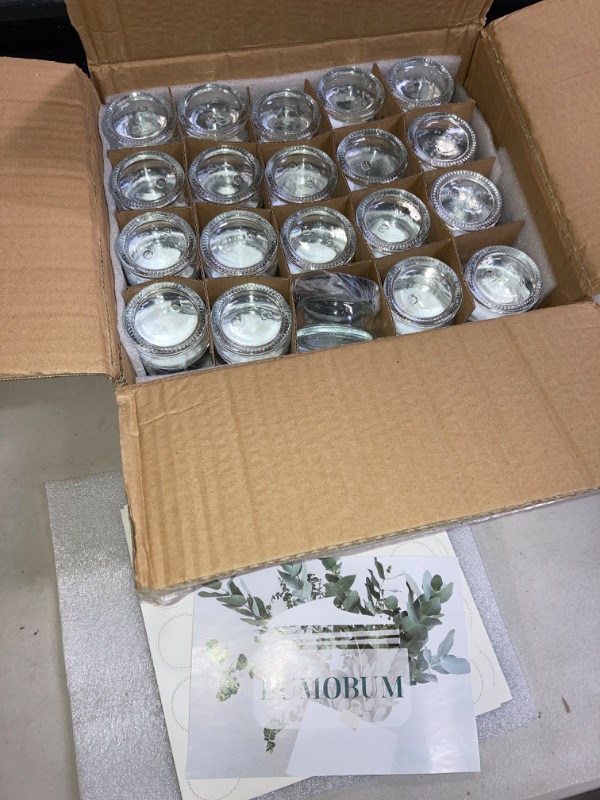 Photo 2 of 1 oz Round Clear Glass Jars, Bumobum 48 pack Cream Jars with Black Lids, White Labels & Inner Liners, Empty Cosmetic Containers for Cream, Lotion