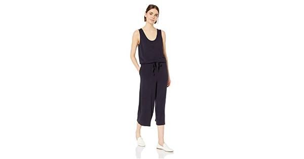 Photo 1 of Daily Ritual Women's Supersoft Terry Sleeveless Wide-Leg Jumpsuit, Black, SIZE XS