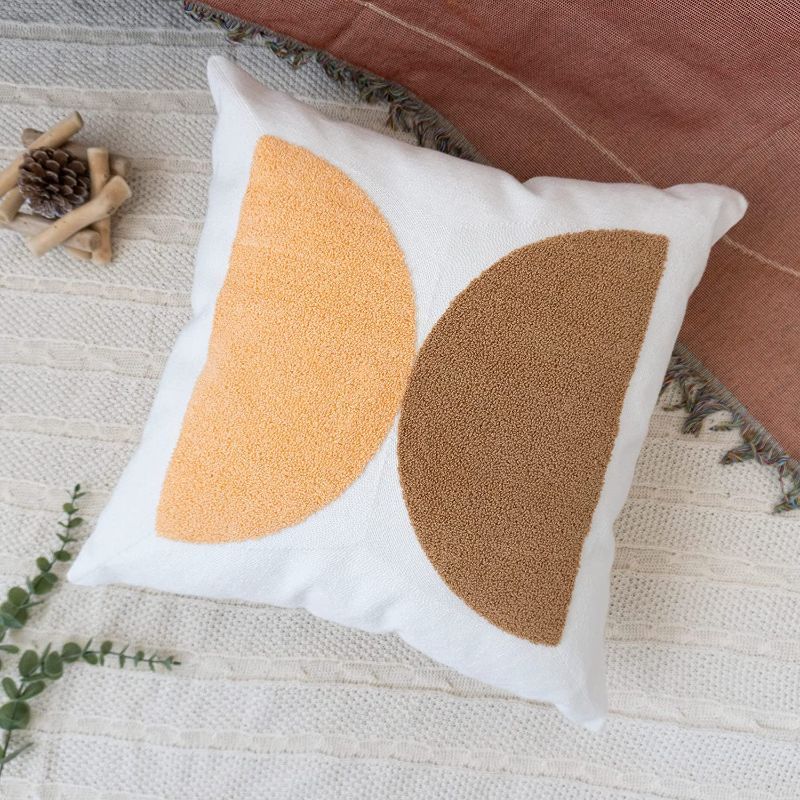 Photo 1 of BELLONIE NEUTRAL MODERN THROW PILLOW COVER MIDCENTURY AESTHETIC DECORATIVE PILLOWCASE BOHO TUFTED 3D CUSHION SHAM FOR COUCH BED HOME, 18X18 INCHES, 1PCS (PEACH BROWN)