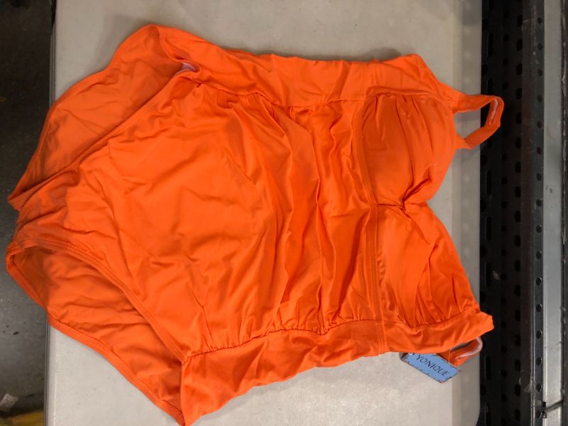 Photo 2 of Yonique Women Plus Size One Piece Swimsuits Tummy Control Bathing Suits Twist Front Ruched Swimwear 18 Plus Orange