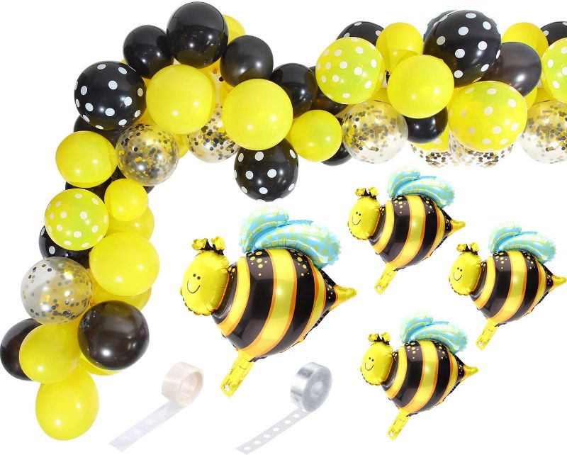 Photo 1 of 71 Pieces Bee Balloons Decor Kit Polka Black Yellow Dot Garland for Bee Birthday Party Decoration, Baby Shower, Honey Birthday Party Supplies
