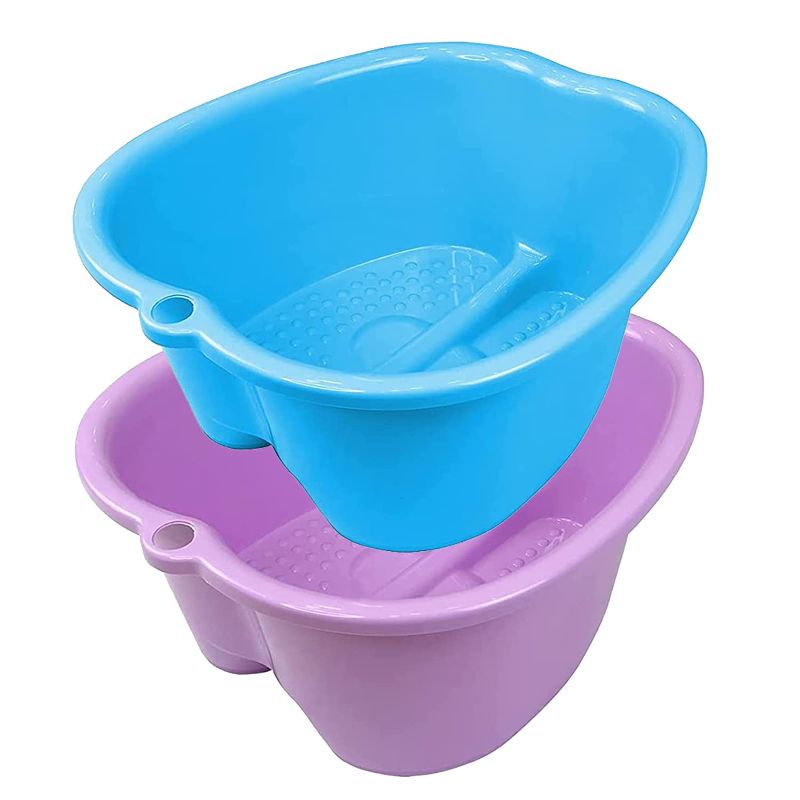 Photo 1 of 2 Pcs Foot Soaking Bath Basin - Large Foot Soaking Tub Foot Bath Spa Wash Basin Foot Bucket Foot Soaking Tub Feet at Home (Purple/Blue)
