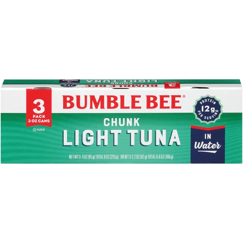 Photo 1 of ** BEST BY JUNE 01 2025 ** Bumble Bee Chunk Light Tuna in Water, 3 oz Cans (Pack of 24) - Wild Caught Tuna - 12g Protein per Serving - Non-GMO Project Verified, Gluten Free, Kosher - Great for Tuna Salad and Recipes
