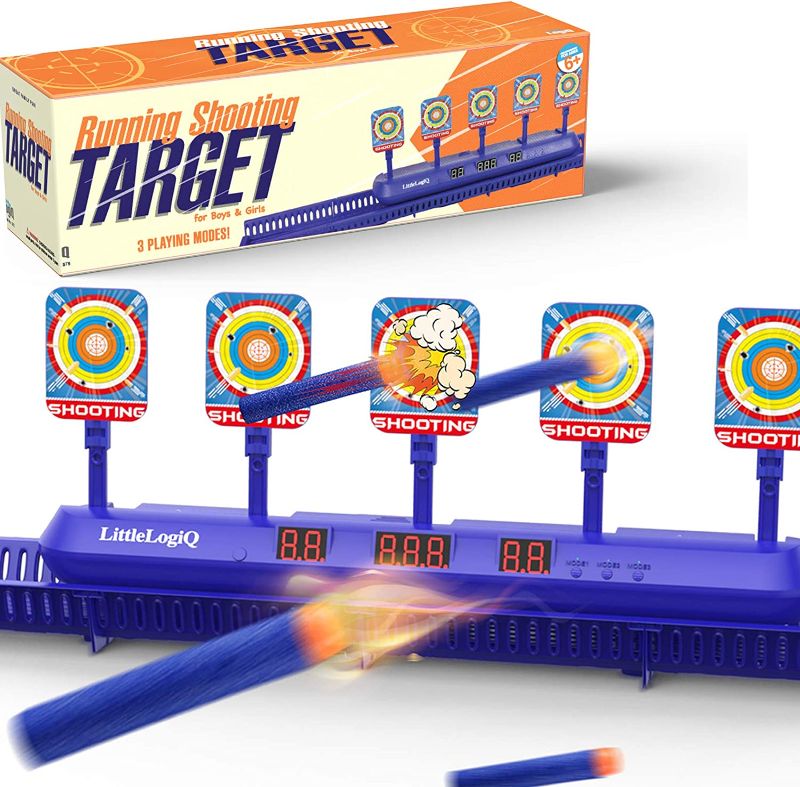 Photo 1 of ** FACTORY SEALED ** LITTLELOGIQ Electronic Shooting Target, Shooting Games for Kids, Toy for Age 5, 6, 7, 8, 9+ Year Old Boys Girls, Scoring Auto Reset Target, Ideal Gift Set, Compatible with Nerf Foam Guns Blue
