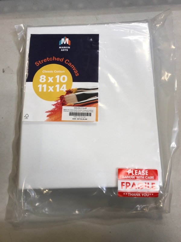 Photo 2 of ** FACTORY SEALED ** Markin Arts Stretched Canvas 8x10" 11x14" 2 Pack Blank Canvas Board 100% Cotton 10 oz Primed Paint Canvases for Painting Acrylics Oil & Watercolor Paints
