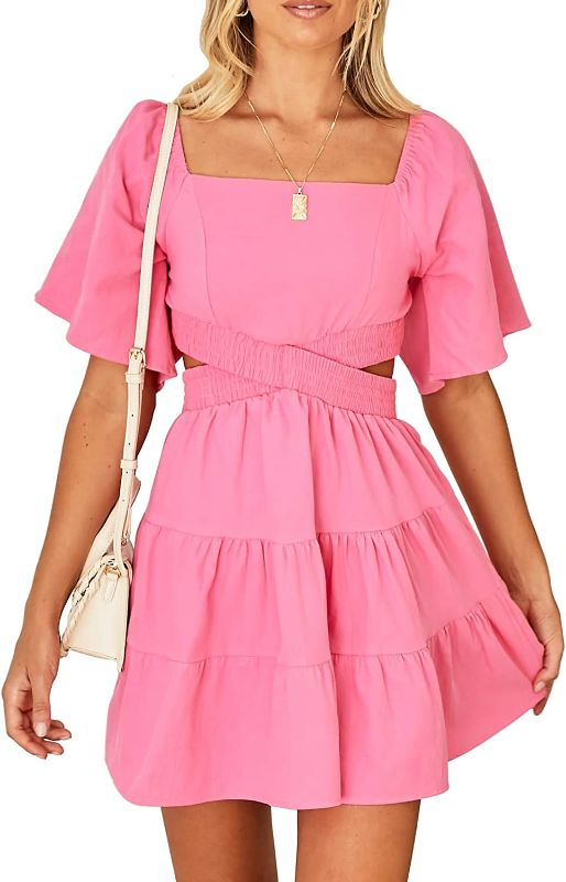 Photo 1 of ** SIZE XL ** Shy Velvet Women's Summer Dress Square Neck Short Sleeves Crossover Waist Casual Party Mini Dress
