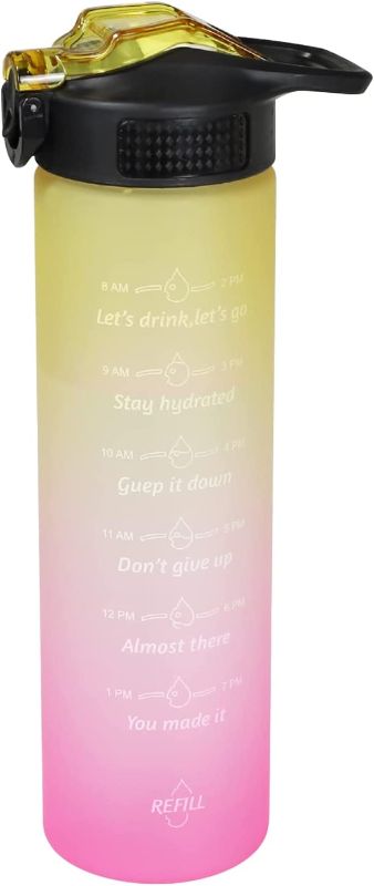 Photo 1 of (( 2 BOTTLES )) Sfozstra Motivational Water Bottle with Drinking Time, BPA-Free Leak-Proof Safety Lock Water Bottle for Quick Hydration After Exrcise, Easy to Carry (Yellow-pink)

