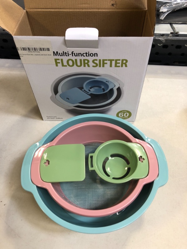 Photo 2 of ** PINK GREEN BLUE ** flour,Sifter 4Pcs Flour Sieve Set Hand Held?Filter Flour Sieve with Egg White Separator Multi-Functional Sieve Set. sieve
