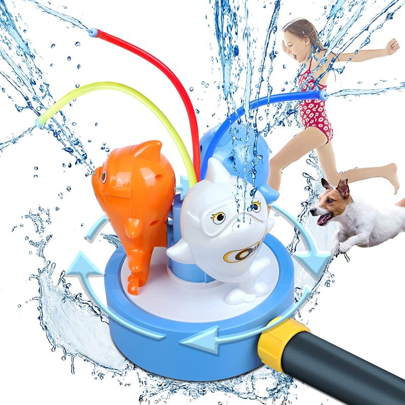 Photo 1 of ** FACTORY SEALED ** Water Sprinkler for Kids and Toddlers, Backyard Spinning Shark Sprinkler with Wiggle Tubes, Summer Outdoor Water Toys Gifts for 1-10 Years Old Boys Girls - Sprays Up to 10ft High and 16ft Wide
