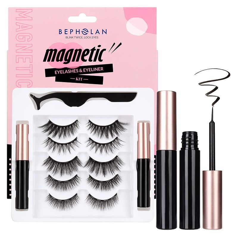 Photo 1 of ** FACTORY SEALED ** BEPHOLAN Upgraded Magnetic Eyelashes&Eyeliner Kit,5 Pairs Different Eyelashes Styles,Comes With 2 Tubes of Magnetic Eyeliner,Safe Ingredients&Comfortable,No Glue&Easy To Use,Magnetic Eyelashes Set Two
