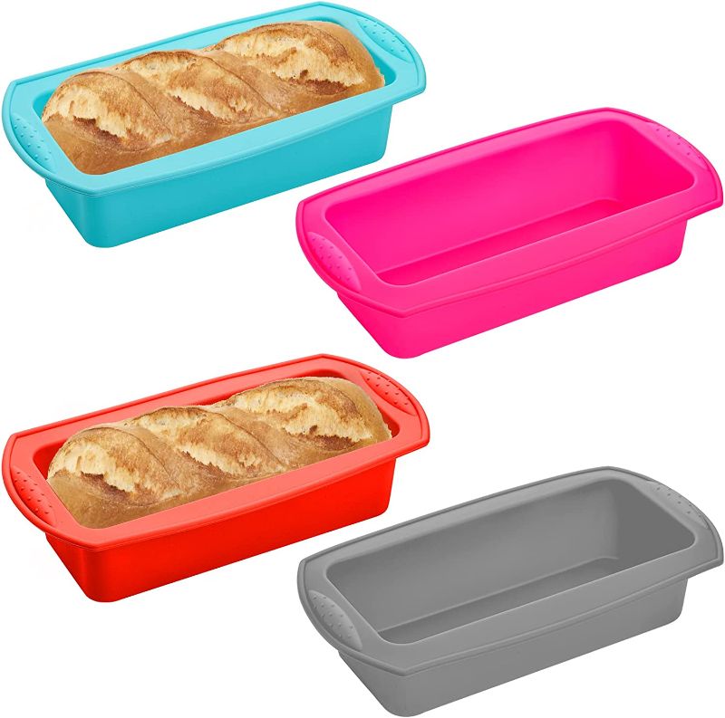 Photo 1 of ** FACTORY SEALED ** Youeon Set of 4 Rectangle Silicone Loaf Pan, 8.5 x 3.5 x 2.5 Inches Baking Tins Bread Pan, Mini Cake Pans for Pie Pancakes Pizza, 4 Colors
