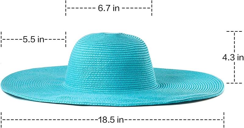 Photo 2 of Women's Wide Brim Sun Hat - Sun Protection Floppy Straw Hat Summer Beach Hat, Color: Sky Blue, Size 58cm, for 22 - 22 7/8" ( 7, 7 1/8, 7 1/4 ), FACTORY SEALED
