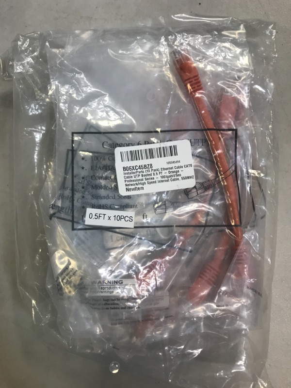 Photo 2 of InstallerParts (10 Pack) Ethernet Cable CAT6 Cable UTP Booted 0.5 FT - Orange - Professional Series - 10Gigabit/Sec Network/High Speed Internet Cable, 550MHZ, FACTORY SEALED
