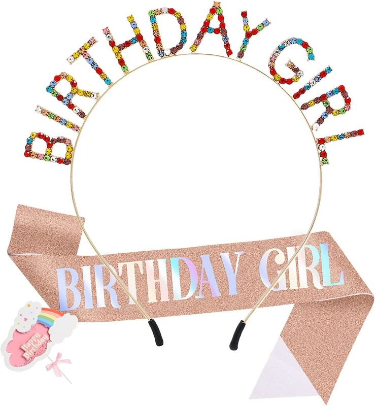 Photo 1 of Birthday Headband for Women, Birthday Girl Sash & Tiara Set, Rhinestone Birthday Girl Crowns Happy Birthday Accessorie
, FACTORY SEALED