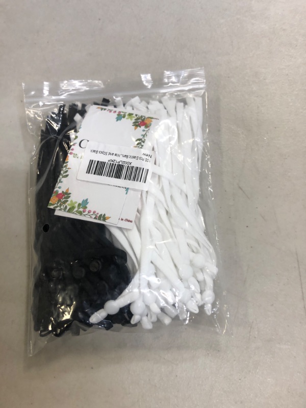 Photo 2 of 100 Pcs Elastic Bands with Adjustable Buckle,Elastic String Bands with Cord Locks,DIY Elastic Bands for Ear Loops,50pcs White and 50pcs Black Black &White-100Pcs