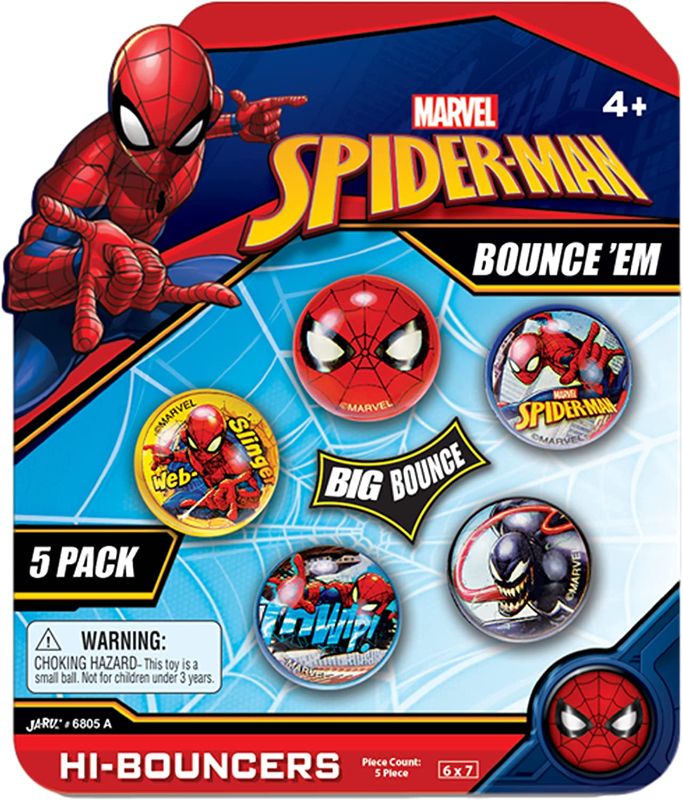 Photo 1 of JA-RU Marvel Spiderman Bouncy Balls Superballs Super Hi Bounce 1.2" (1 Pack of 5 Balls) Fidget Balls Small Toys for Kids 