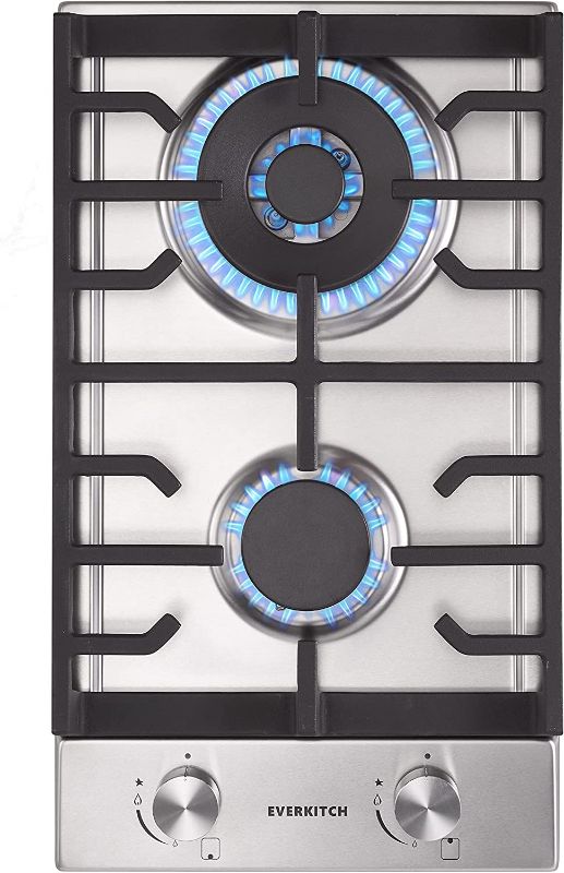 Photo 1 of 12 inch Gas Cooktop with 2 Italy Sabaf Burners, Built-in Gas Stovetop of 304 Stainless steel, Gas Hob NG/LPG Convertible, Gas Cooker with Thermocouple Protection
