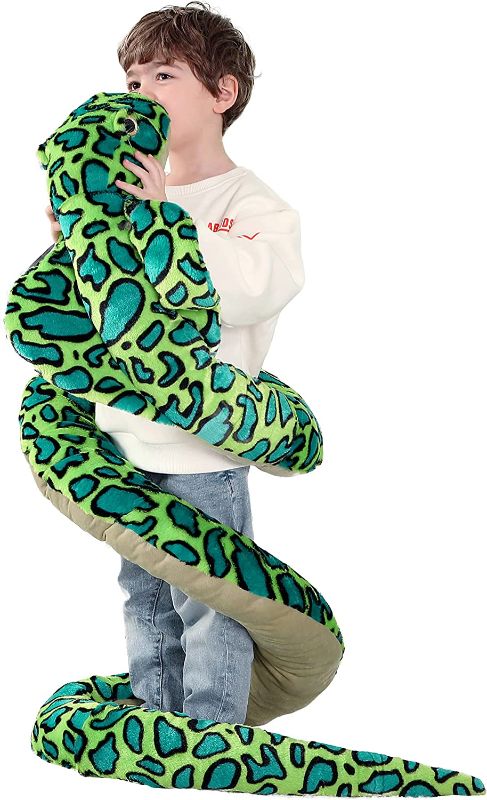 Photo 1 of IKASA Giant Snake Stuffed Animal Plush Toy,Large Cobra Cute Jumbo Soft Toys,Huge Big Size Fluffy Plushy Fat Oversized Plushie,Gifts for Kids Girls Boys Girlfriend Children (106 inches, Green)
