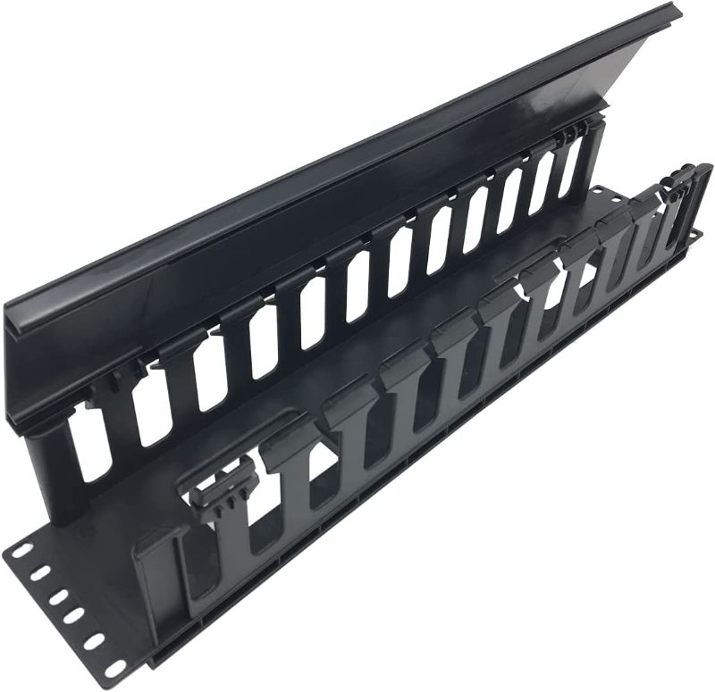 Photo 2 of QiaoYoubang 2 Pack 2U 12 Slots Horizontal Rack Mount Cable Management Organizer Plastic 19" Rack Mount