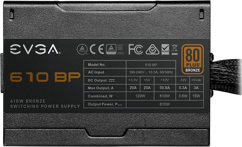 Photo 3 of EVGA 610 BP, 80+ BRONZE 600W + 10W, 3 Year Warranty, Power Supply 100-BP-0610-K1
