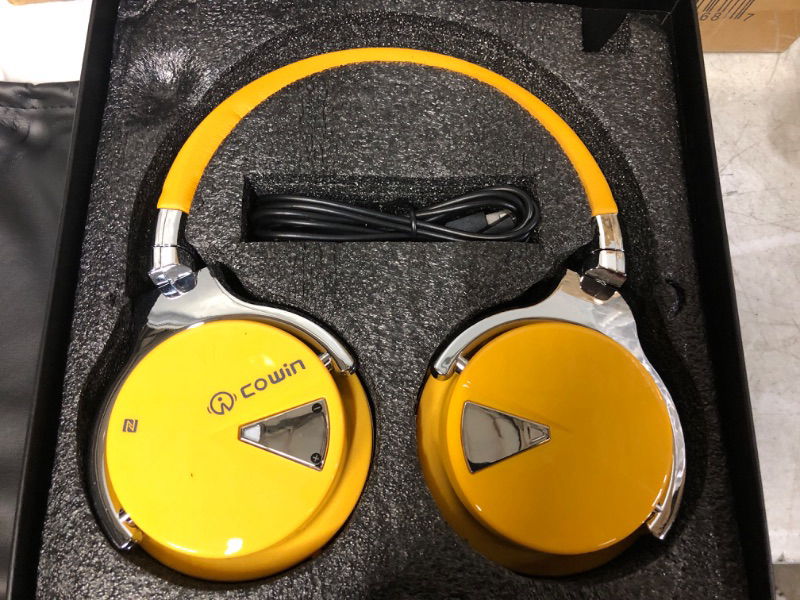 Photo 2 of COWIN E7 Active Noise Cancelling Headphones Bluetooth Headphones with Microphone Deep Bass Wireless Headphones Over Ear, Comfortable Protein Earpads, 30 Hours Playtime for Travel/Work, Yellow
