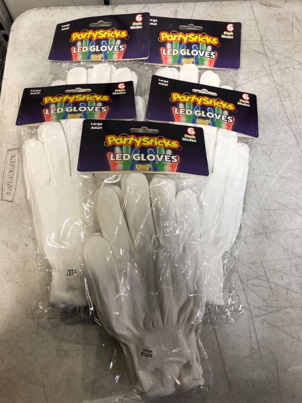 Photo 2 of 5 PACK--PartySticks LED Gloves for Kids - Skeleton Light Up Gloves for Kids with 5 Colors and 6 Flashing LED Modes, LED Finger Lights Sensory Toy Glow in The Dark Gloves Kids Large, White Large White