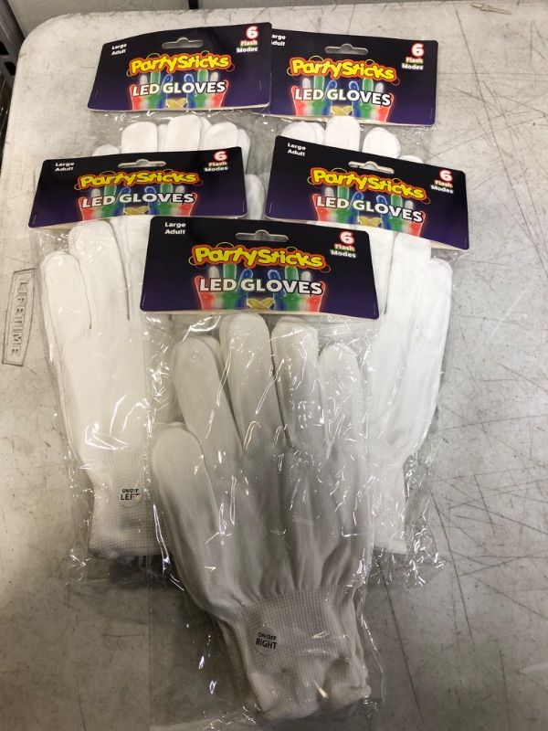 Photo 2 of 5PACKS--PartySticks LED Gloves for Kids - Skeleton Light Up Gloves for Kids with 5 Colors and 6 Flashing LED Modes, LED Finger Lights Sensory Toy Glow in The Dark Gloves Kids Large, White Large White