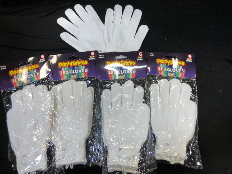 Photo 2 of 5 COUNT -PartySticks LED Gloves for ADULT- Skeleton Light Up Gloves for ADULT with 5 Colors and 6 Flashing LED Modes, LED Finger Lights Sensory Toy Glow in The Dark Gloves ADULT Large, White Large White