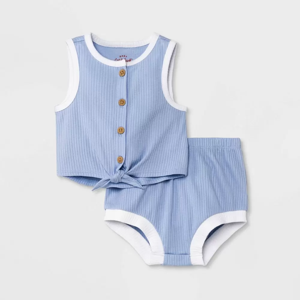 Photo 1 of Baby Girls' 2pc Ribbed Top & Bottom Set - Cat & Jack Blue 6-9M
