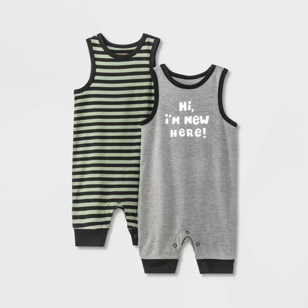 Photo 1 of Baby 2pk 'New Here' Striped Romper - Cat & Jack Gray 0-3M
